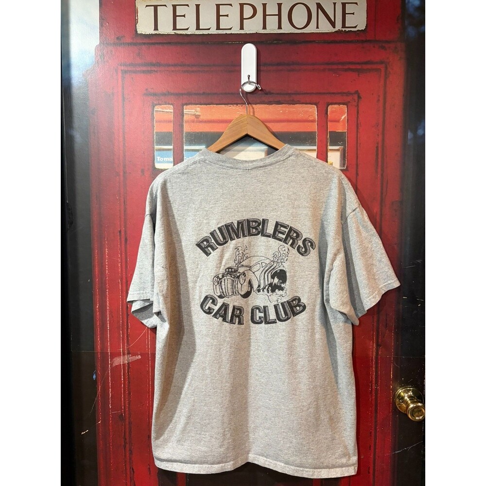 Vintage Y2K Rumblers Car Club Hot Rod Graphic Grey Gildan T-Shirt XL Punk Rock